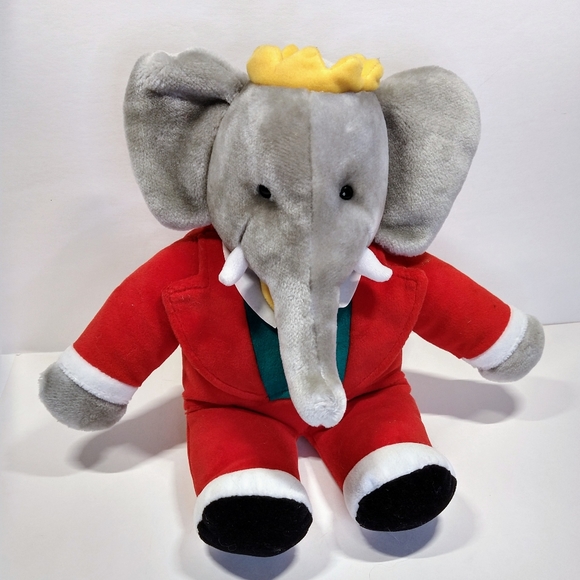 Vintage 1988 Gund King BABAR Elephant 13” Plush Stuffed Animal Red Velvet Suit - Picture 9 of 12